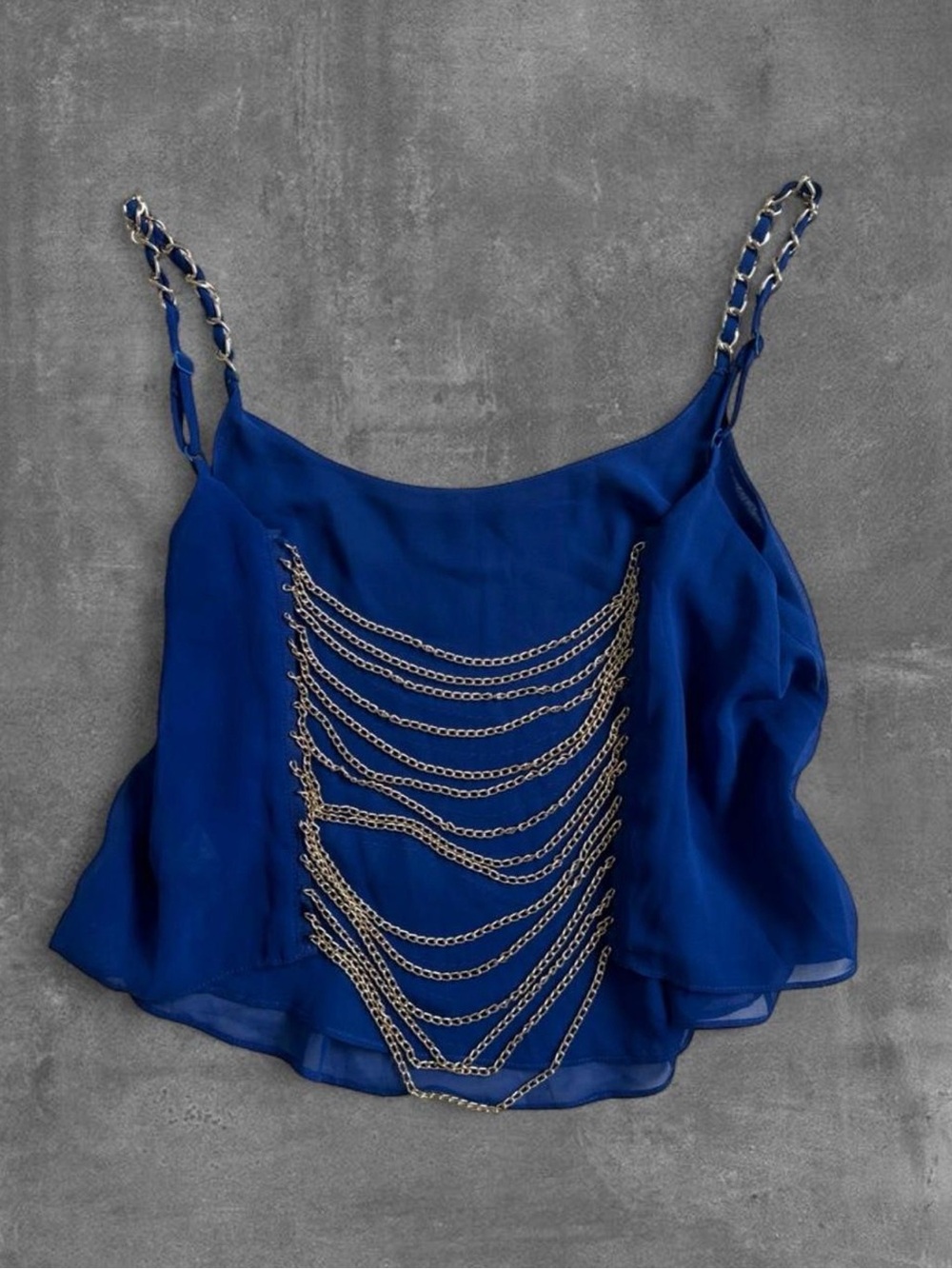 Y2K Cobalt Blue Chain Back Cami Top | Backless Going Out Tank | 2000s Party Top